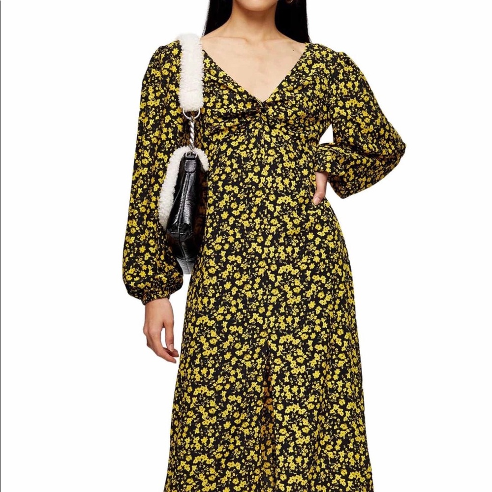 NWT Topshop Floral Twist Front Long Sleeve Midi